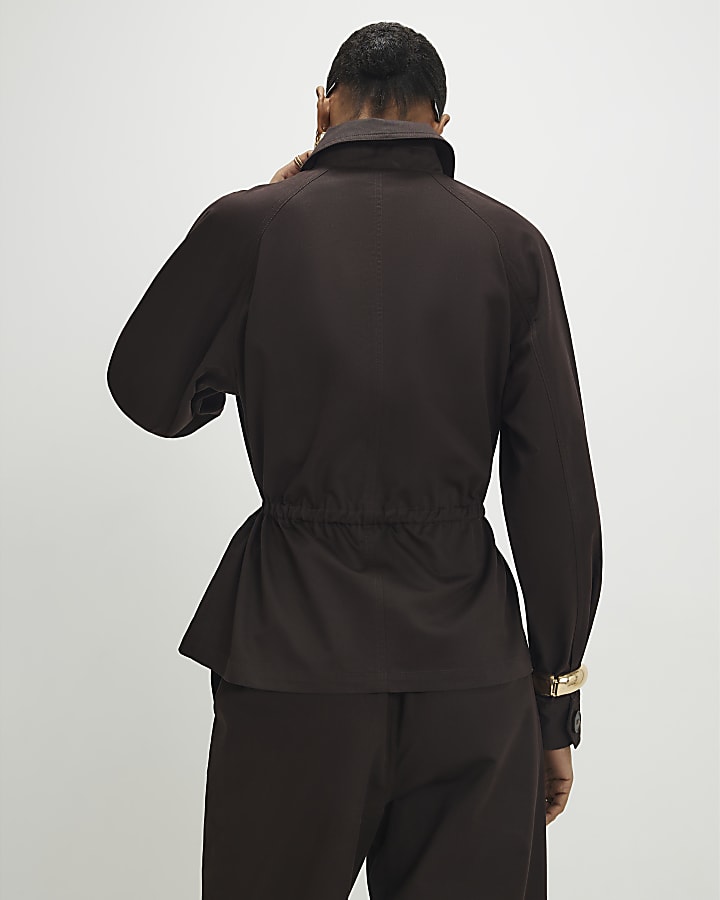 Brown Drawstring Waist Shacket