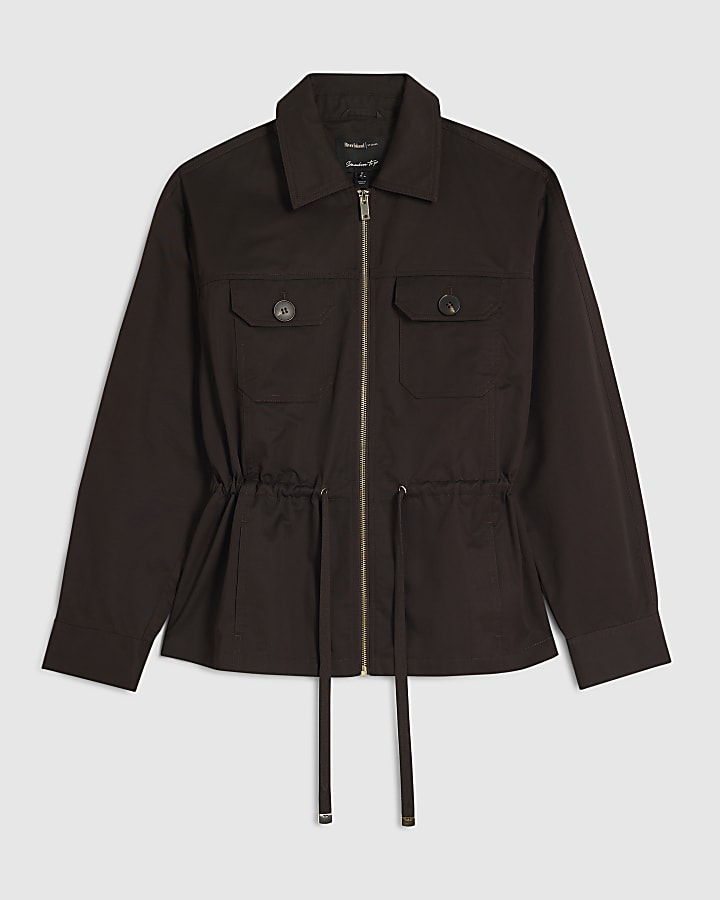 Brown Drawstring Waist Shacket