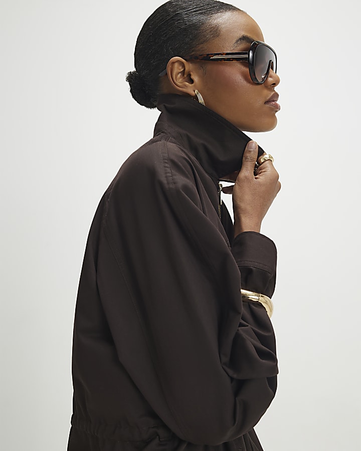 Brown Drawstring Waist Shacket