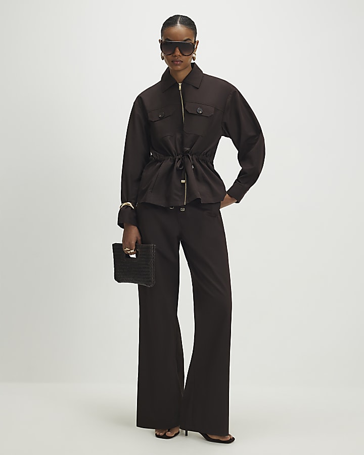 Brown Drawstring Waist Shacket