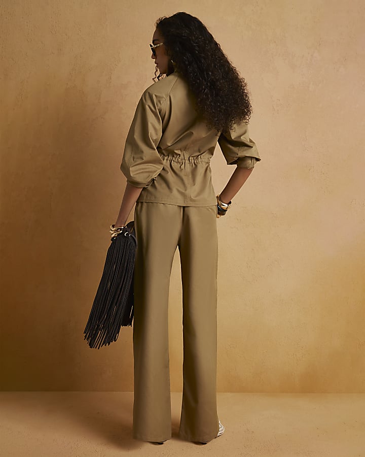 Beige Drawstring Waist Trousers