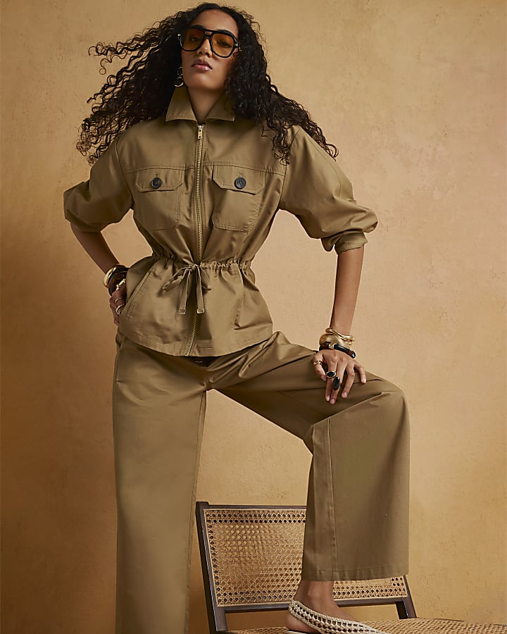 Beige Drawstring Waist Trousers