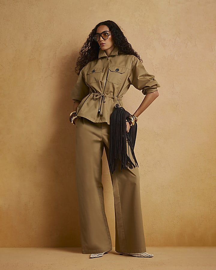 Beige Drawstring Waist Trousers