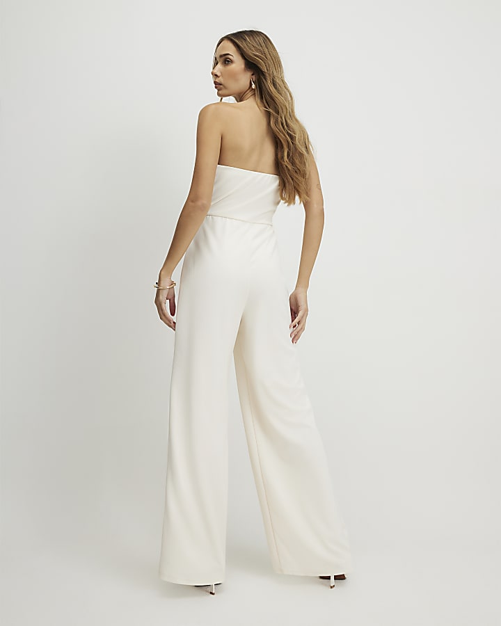 Cream 3D Flower Bandeau Jumpsuit