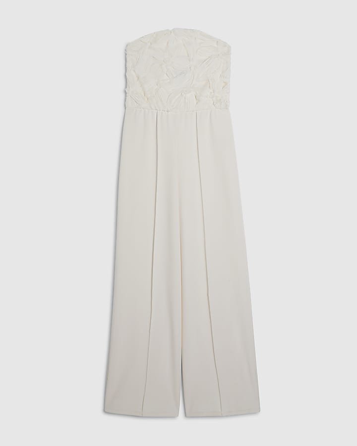 Cream 3D Flower Bandeau Jumpsuit