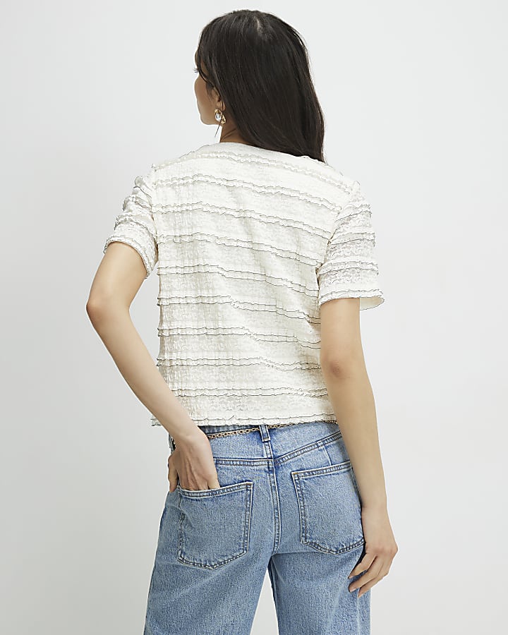 Cream Ruffle Textured Top