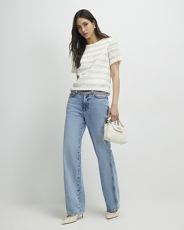 Cream Ruffle Textured Top