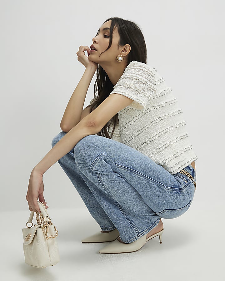 Cream Ruffle Textured Top