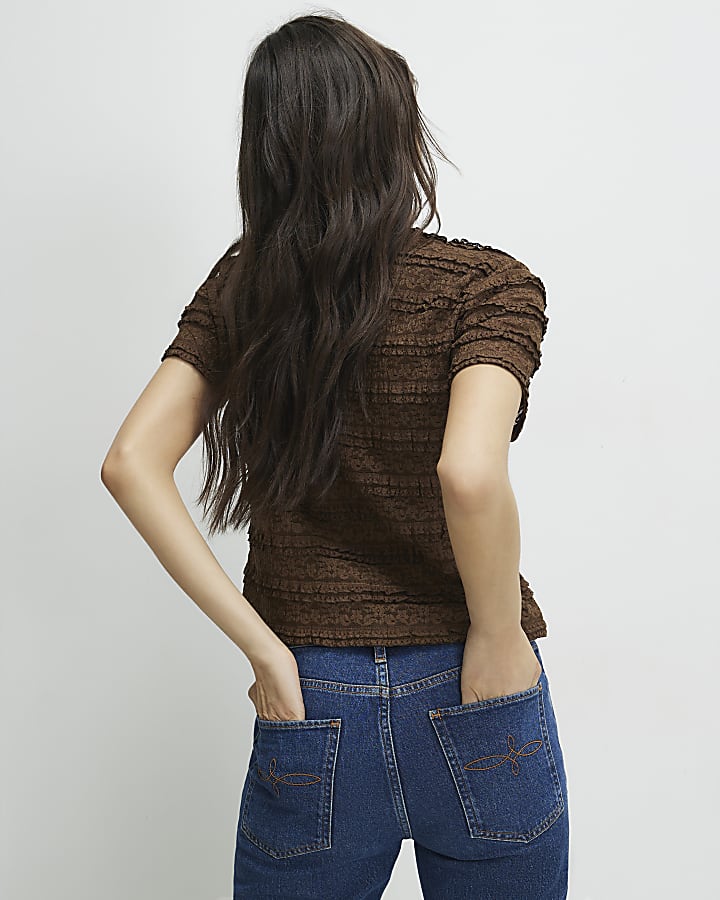 Brown Ruffle Textured Top