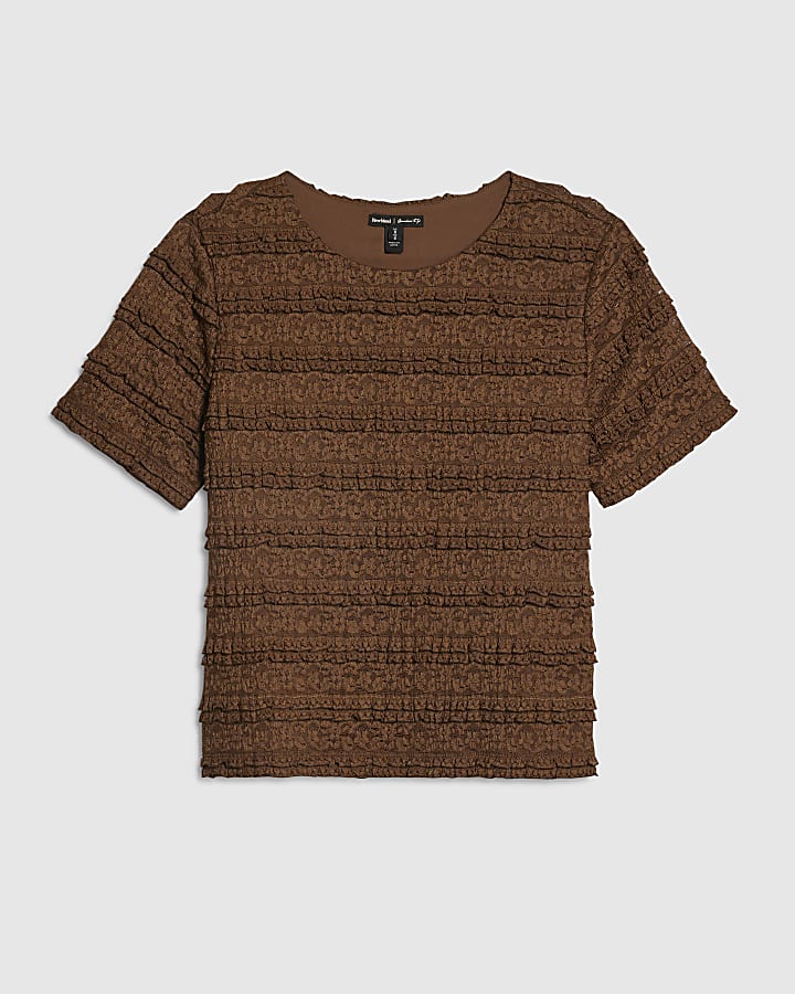 Brown Ruffle Textured Top