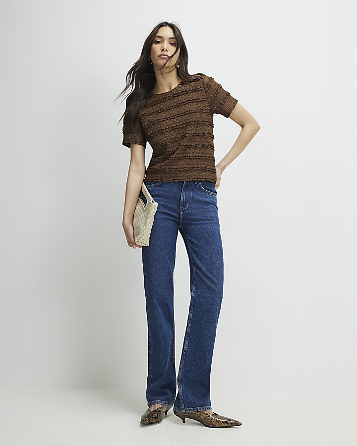Brown Ruffle Textured Top