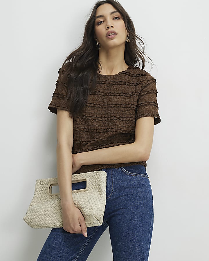 Brown Ruffle Textured Top