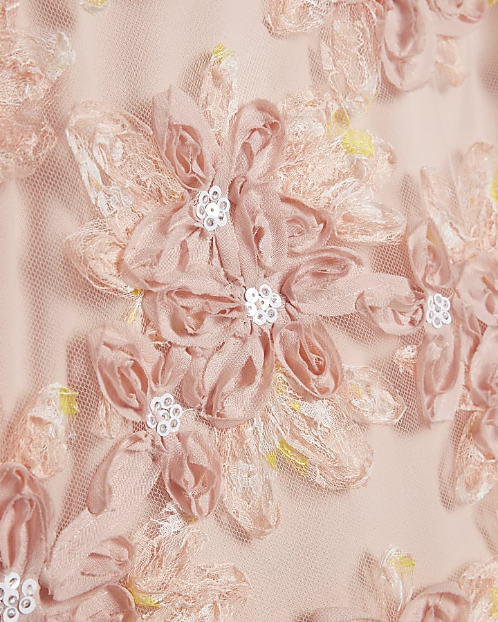 Pink 3D Floral Textured Mini Skirt