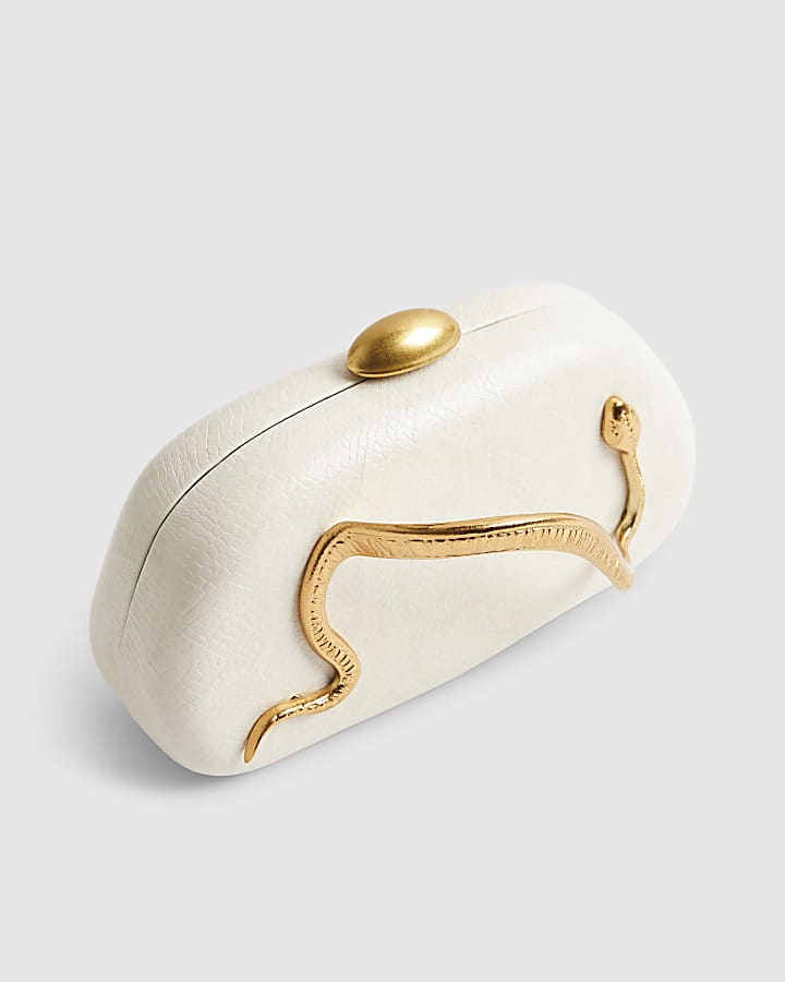 Cream Snake Clutch Bag