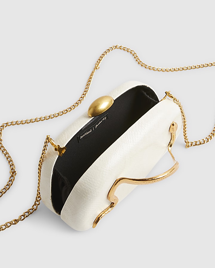Cream Snake Clutch Bag