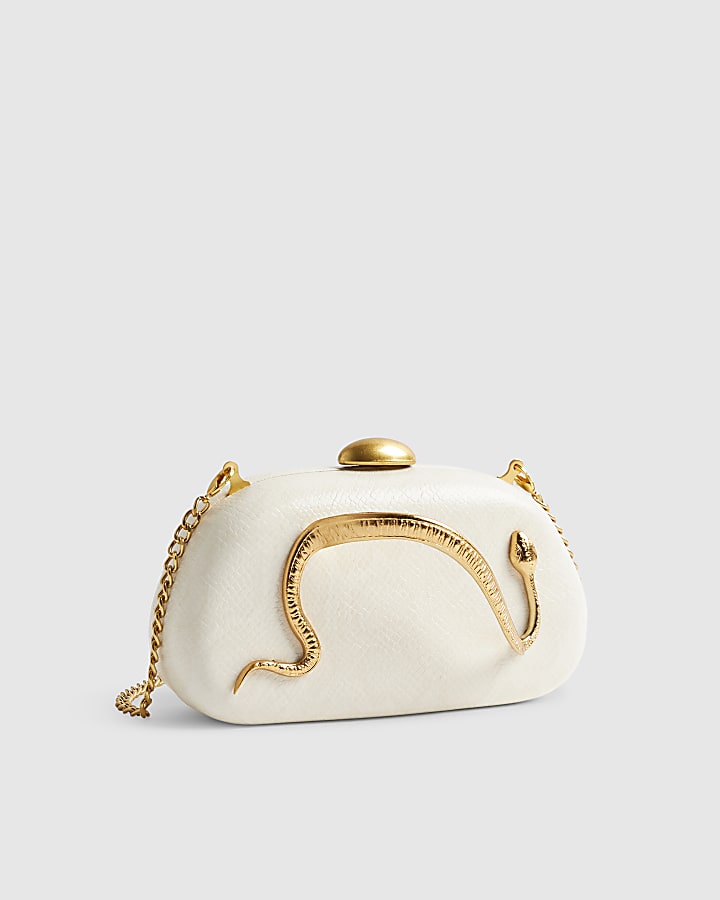 Cream Snake Clutch Bag