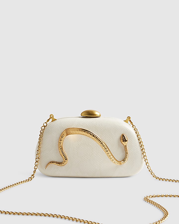 Cream Snake Clutch Bag