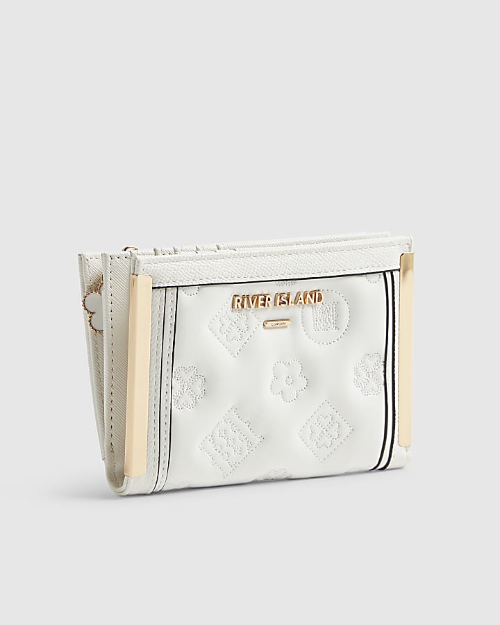 White Quilted Monogram Medium Foldout Purse