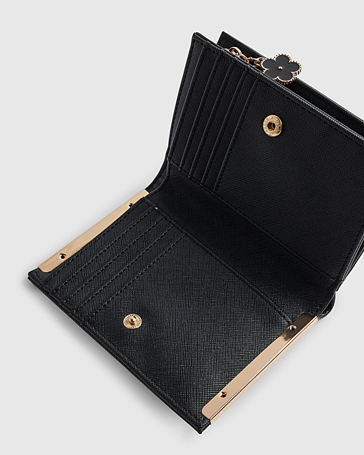 Black Quilted Monogram Print Fold Out Purse