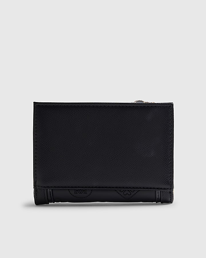 Black Quilted Monogram Print Fold Out Purse