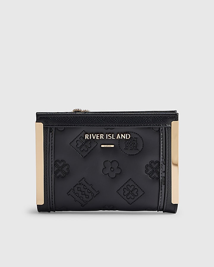 Black Quilted Monogram Print Fold Out Purse