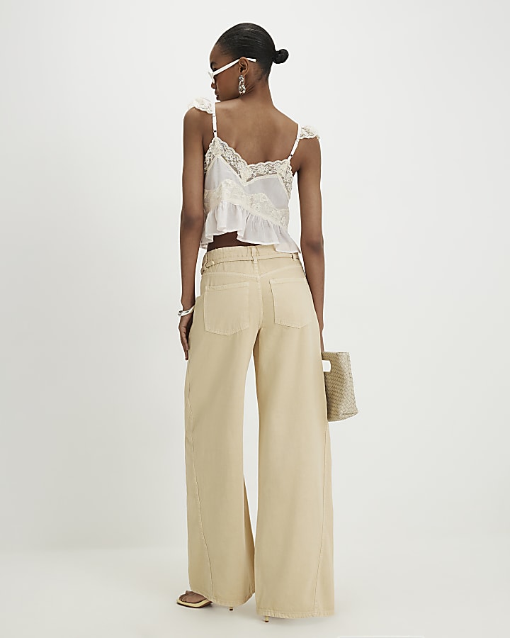 Yellow Skinny Belt Wide Leg Jeans