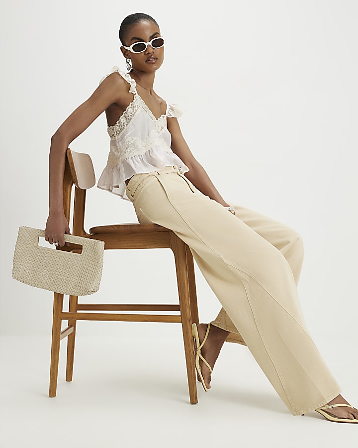 Yellow Skinny Belt Wide Leg Jeans