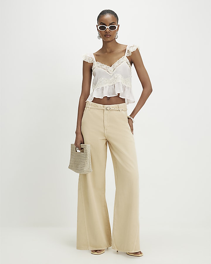 Yellow Skinny Belt Wide Leg Jeans