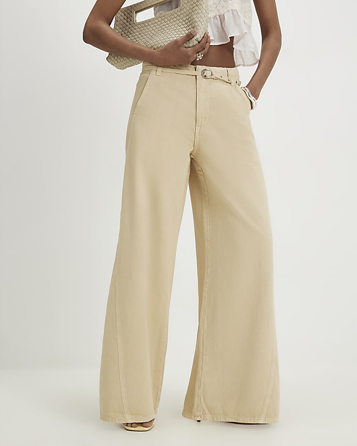 Yellow Skinny Belt Wide Leg Jeans