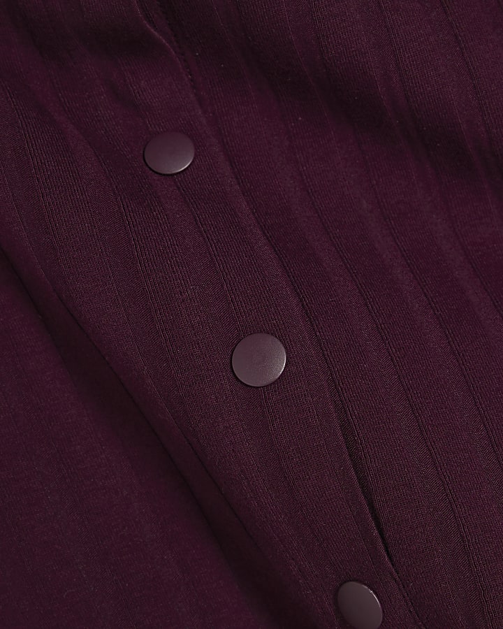 Purple Sleeveless Popper Ribbed Mini Dress