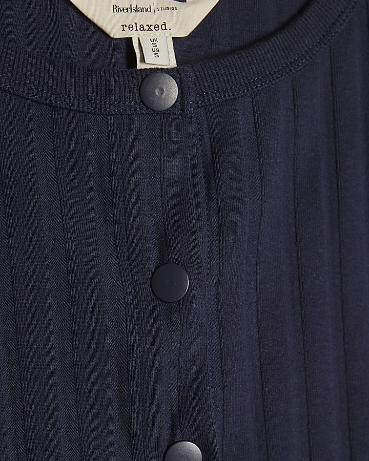Navy Cotton Sleeveless Popper Mini Dress