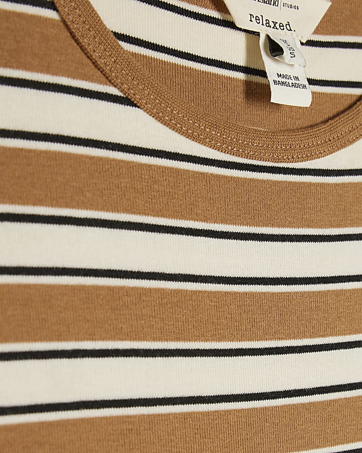 Brown Cotton Blend Stripe Mini Dress
