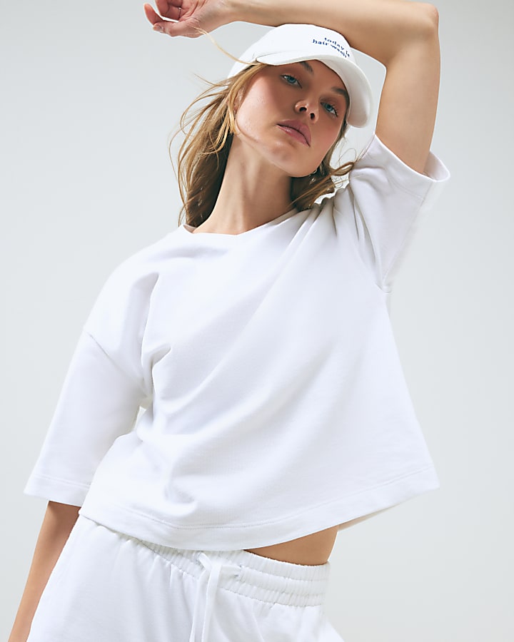 White Short Sleeve Sweatshirt