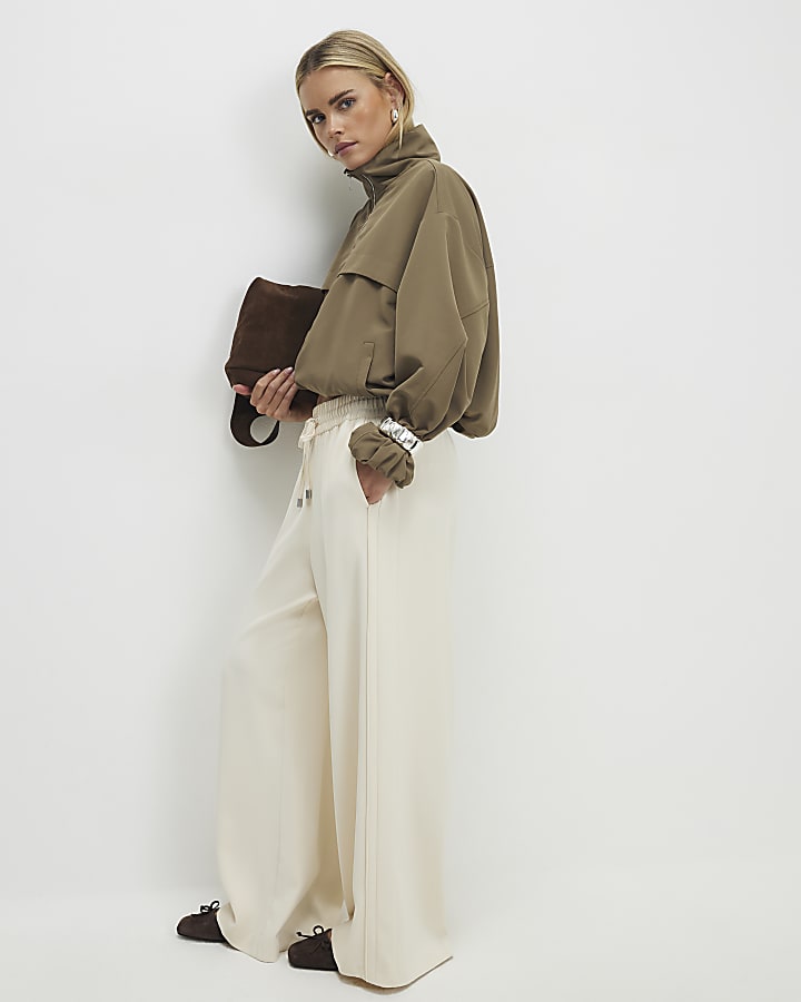 Petite Cream Wide Leg Tailored Joggers