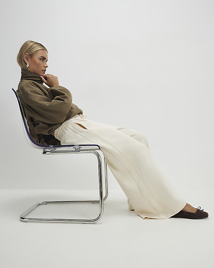 Petite Cream Wide Leg Tailored Joggers