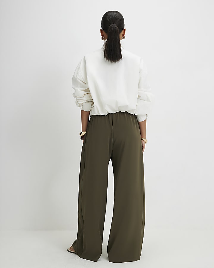 Petite Khaki Wide Leg Smart Joggers
