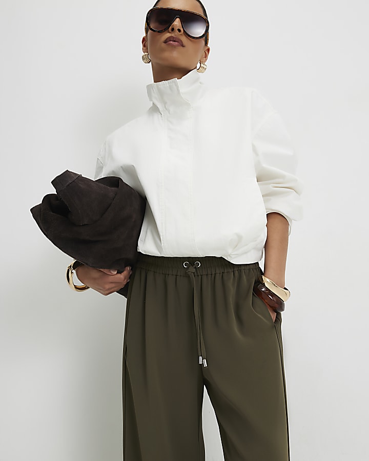 Petite Khaki Wide Leg Smart Joggers