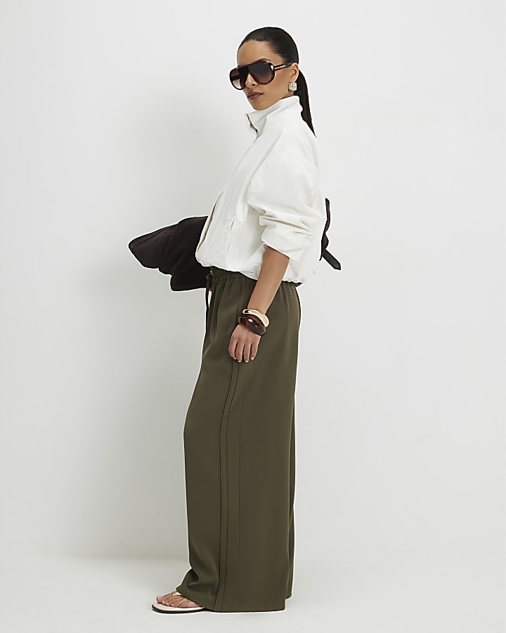 Petite Khaki Wide Leg Smart Joggers