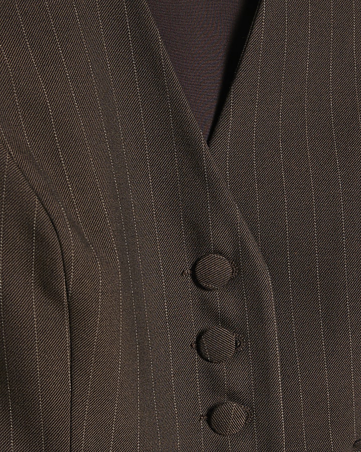 Brown Sleeveless Pinstripe Crop Waistcoat