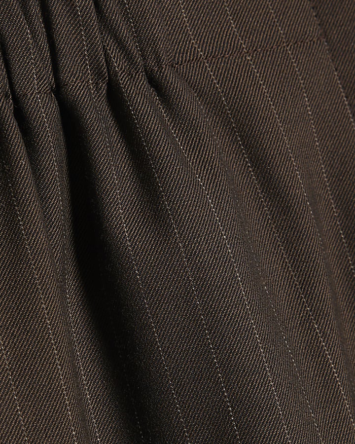 Brown Pinstripe Wide Leg Trousers