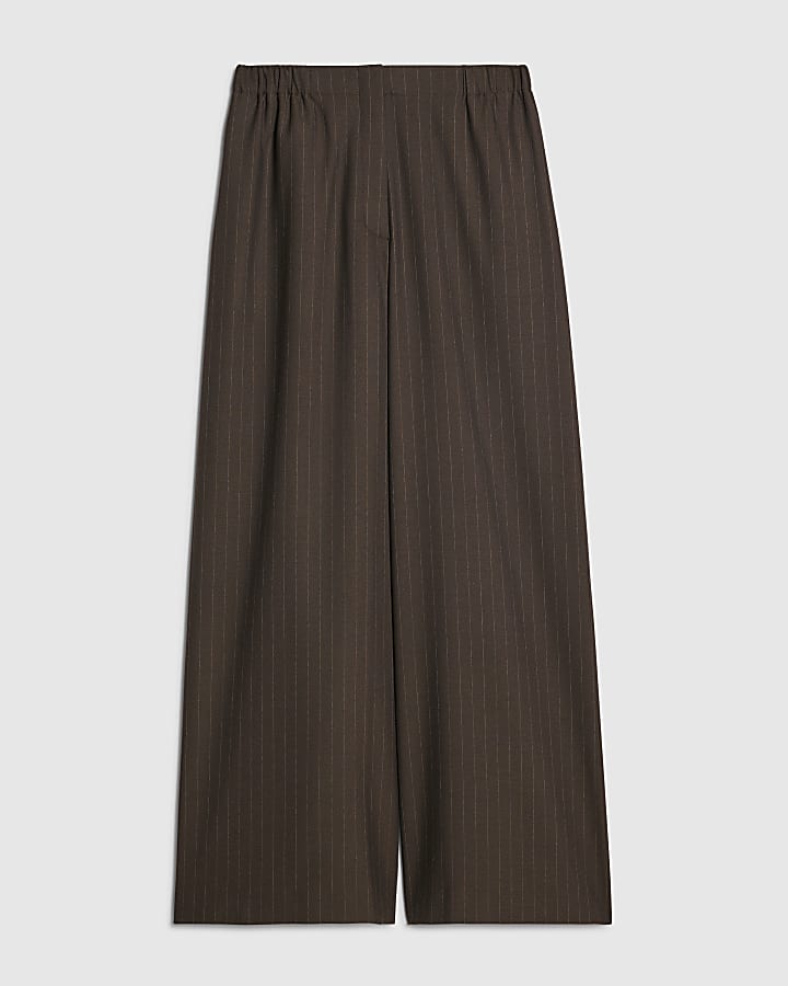 Brown Pinstripe Wide Leg Trousers