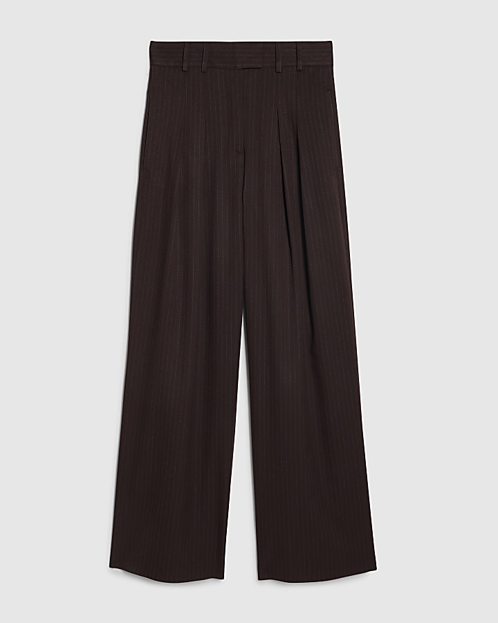 Red Pinstripe Pleated Wide Leg Trousers