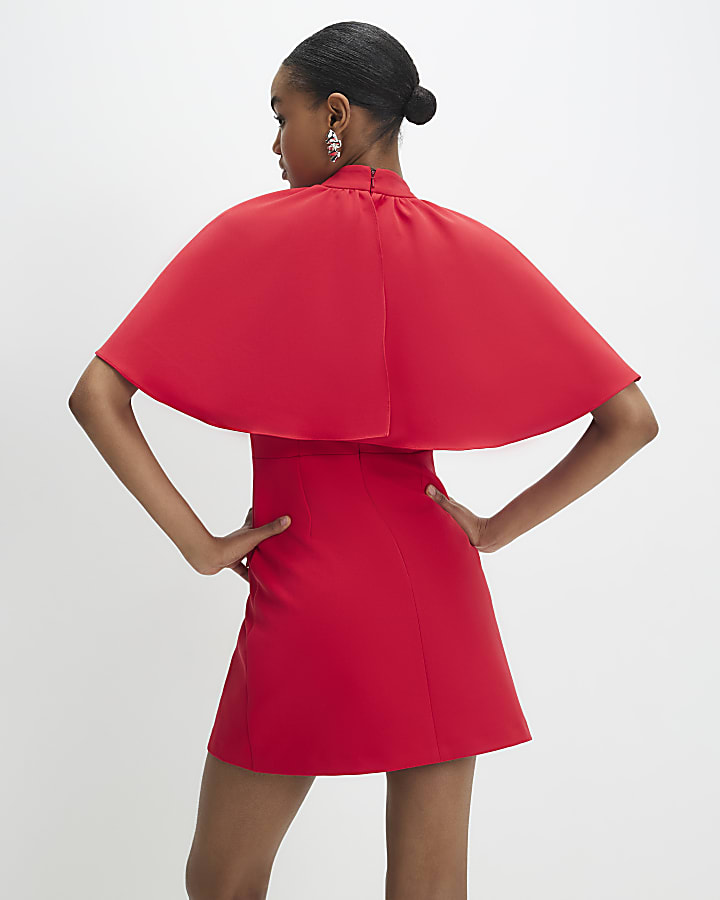 Red Cape Detail Mini Dress
