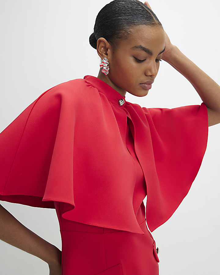 Red Cape Detail Mini Dress