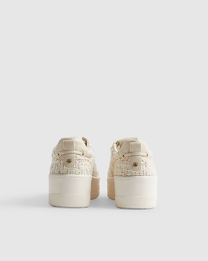 Beige Boucle Platform Trainers
