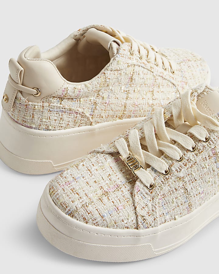 Beige Boucle Platform Trainers