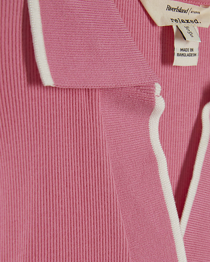Pink Ribbed Polo Top
