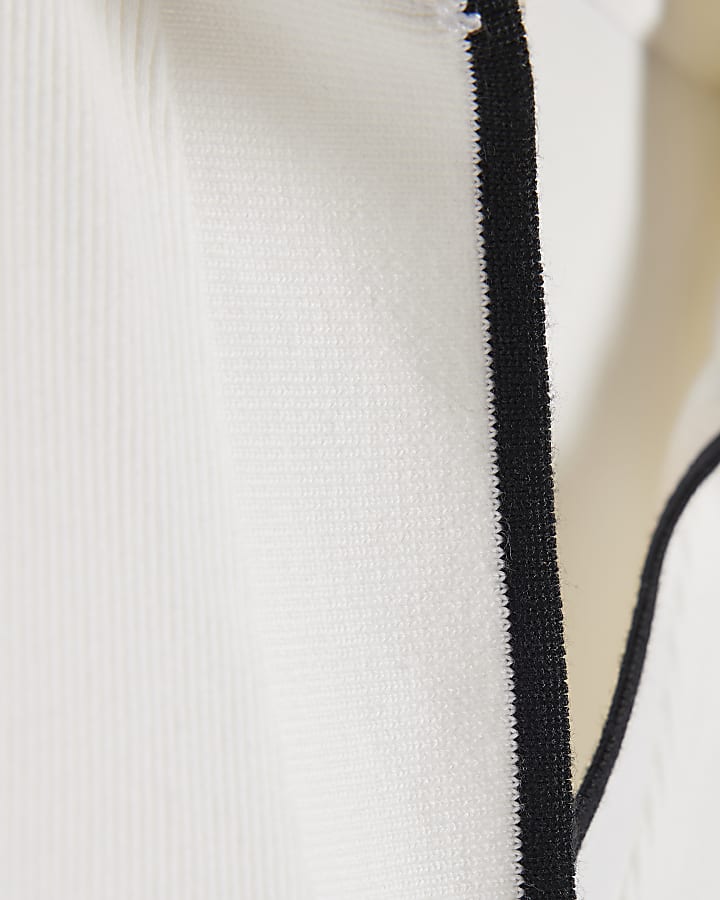 White Ribbed Polo Top