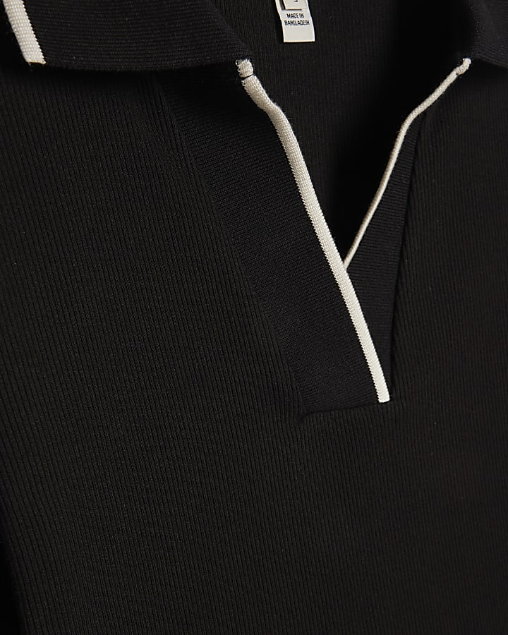 Black Ribbed Polo Top