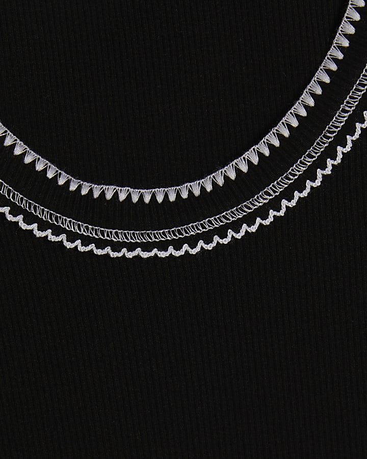 Black Sleeveless Whipstitch Tank Top